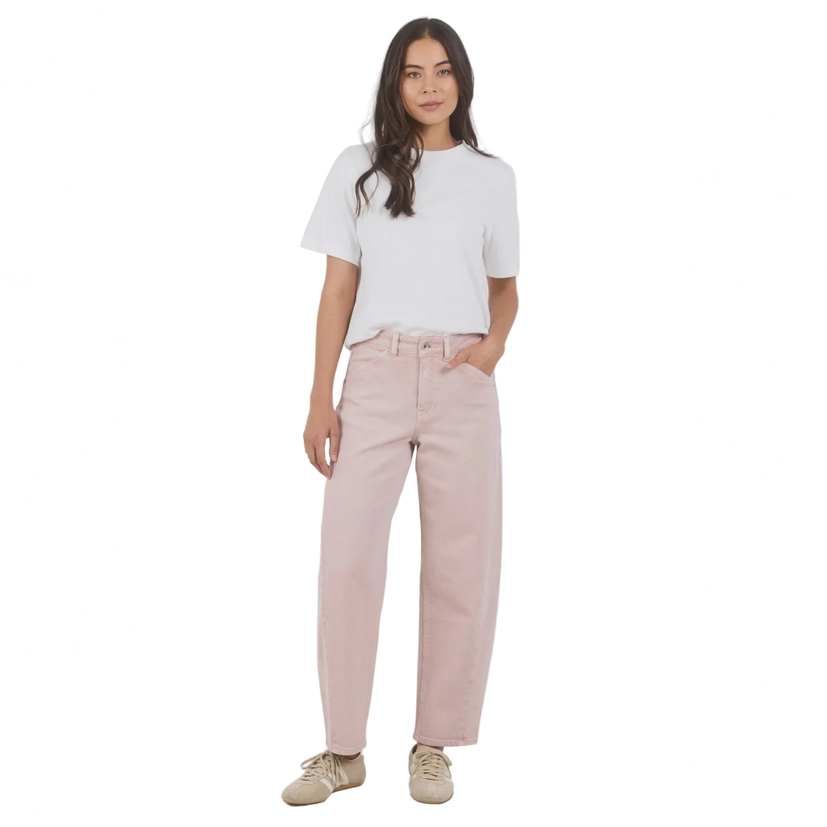 Idolise Pale Pink Stretch Soft Barrel Jean - Pale Pink | Stories Be Told