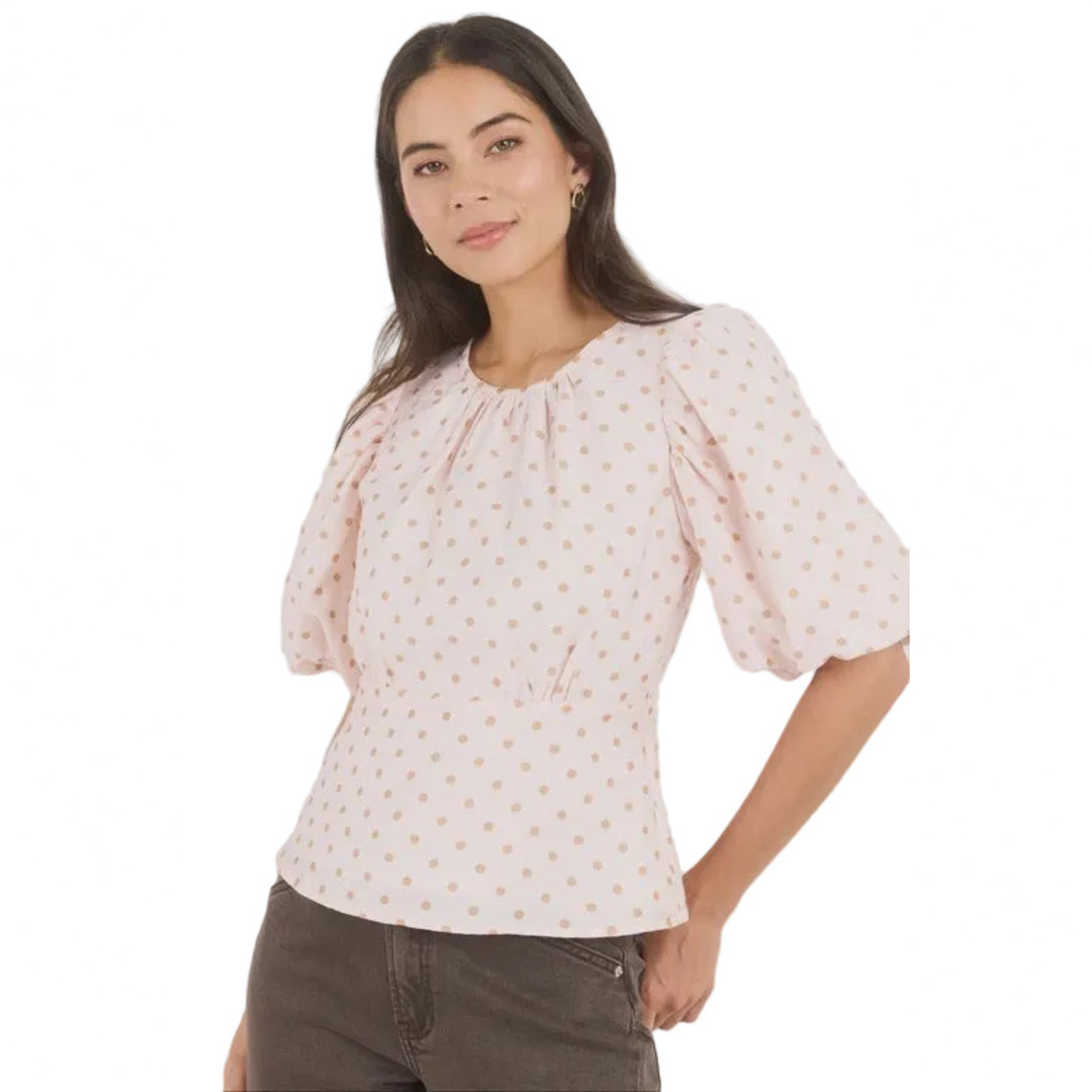 Eventual Blush Polka Dot Mid Sleeve Fit and Flare Top - Blush Polka Dot | Stories Be Told