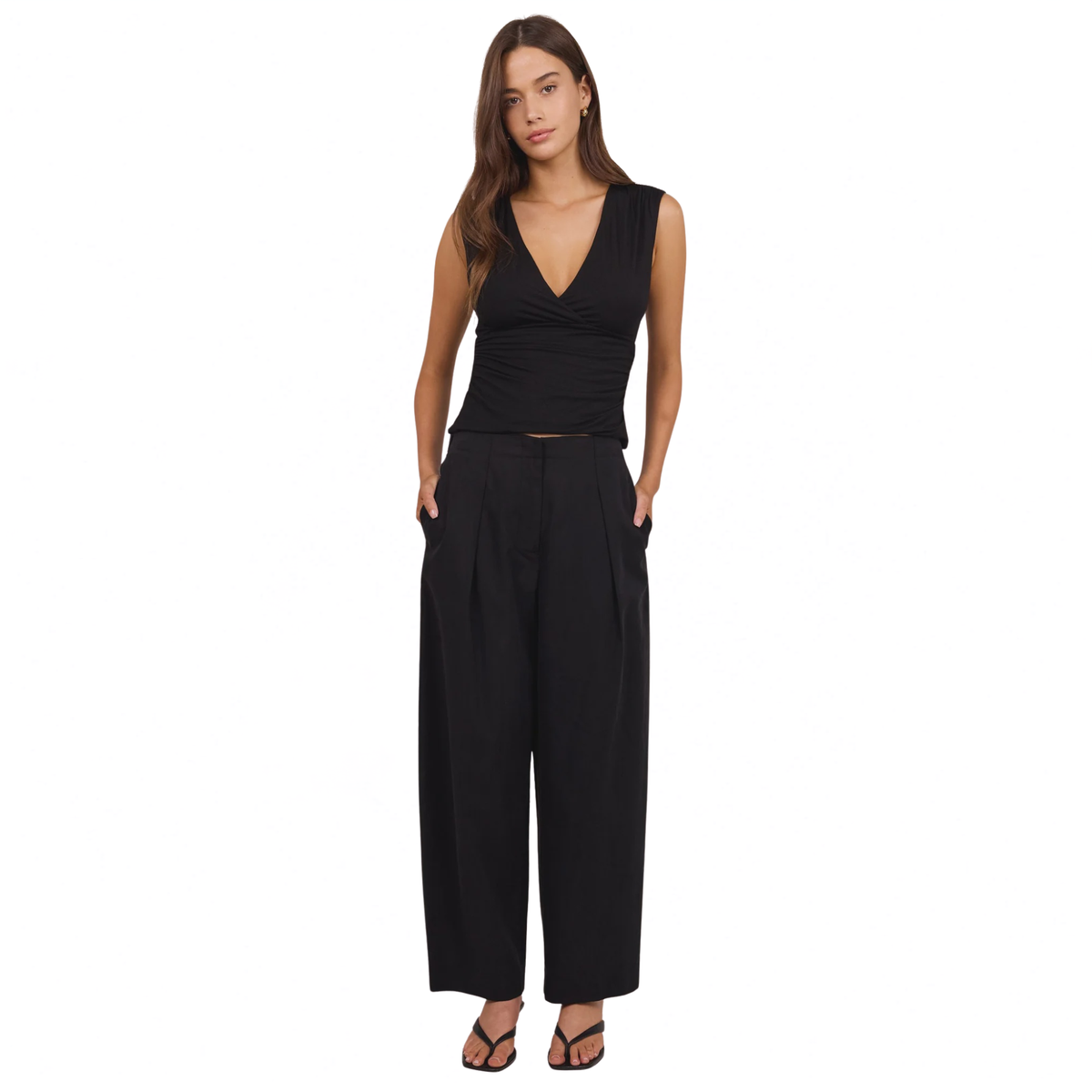Manifesto Black Front Pleat Barrel Leg Pants | Stories Be Told