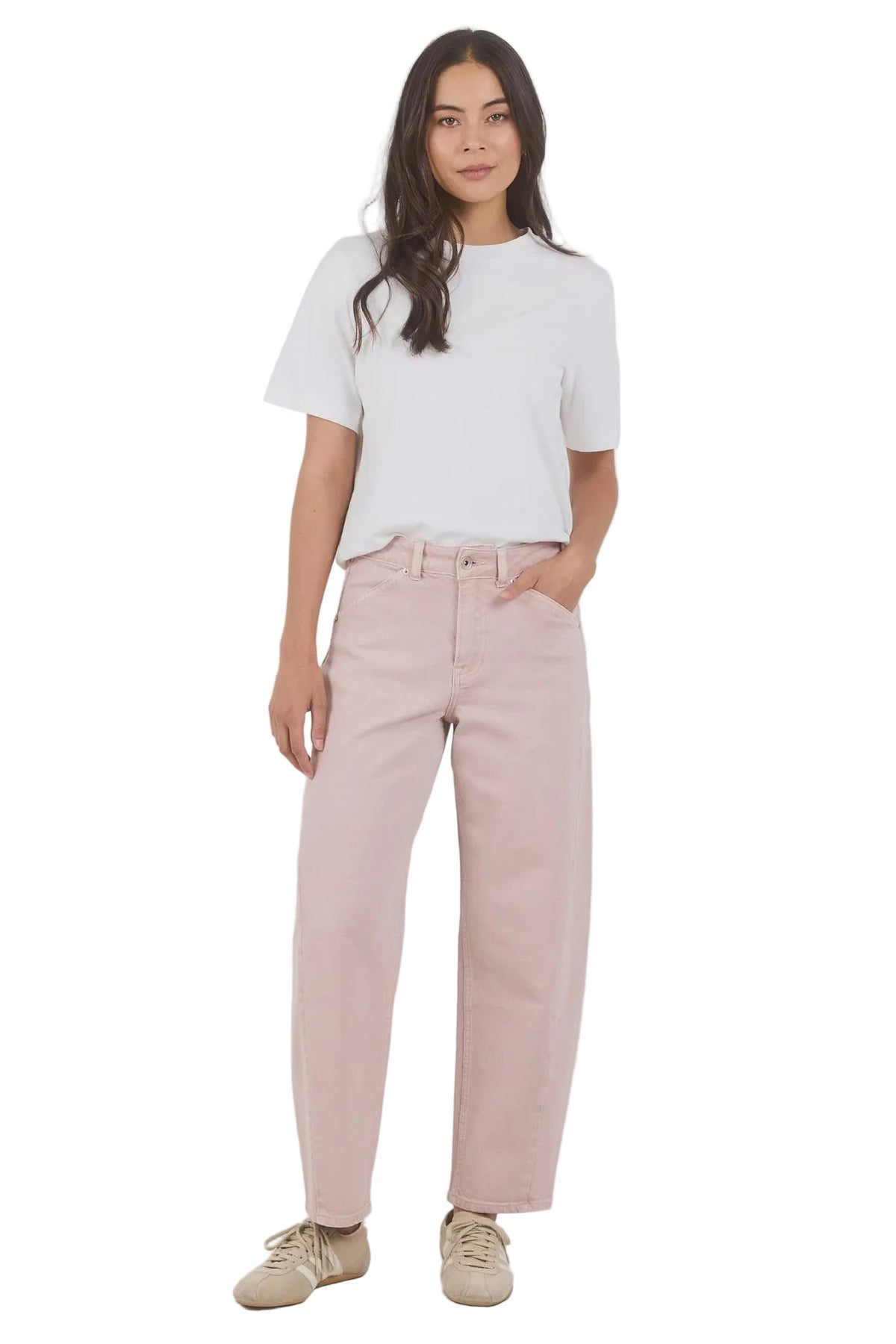 Idolise Pale Pink Stretch Soft Barrel Jean - Pale Pink | Stories Be Told