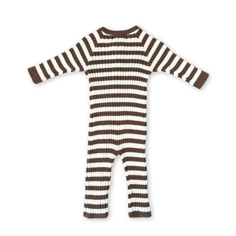 Organic Rib Stripe Knit Zipper Jumpsuit - Espresso & Milk | Grown