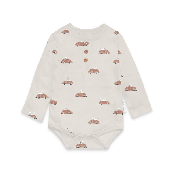 CLASSIC CAR HENLEY ONESIE ||Beige | Aster & Oak