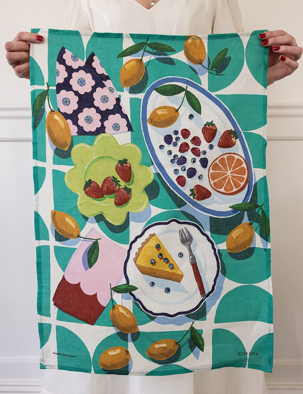 Lemon Tart & Berries 100% Linen Tea Towel | Bespoke Letterpress
