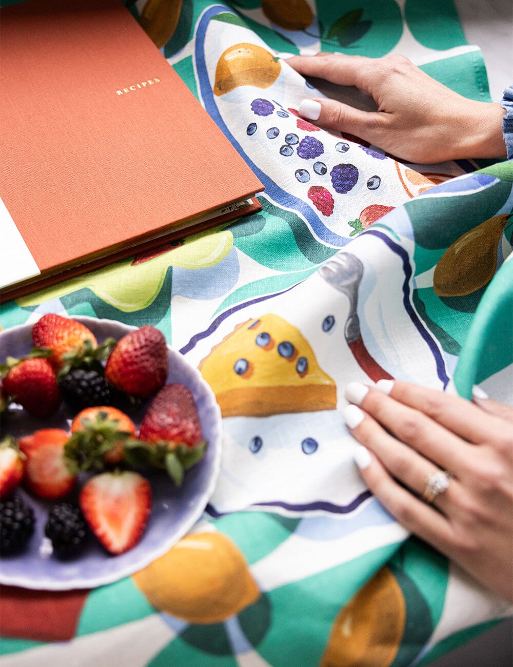 Lemon Tart & Berries 100% Linen Tea Towel | Bespoke Letterpress