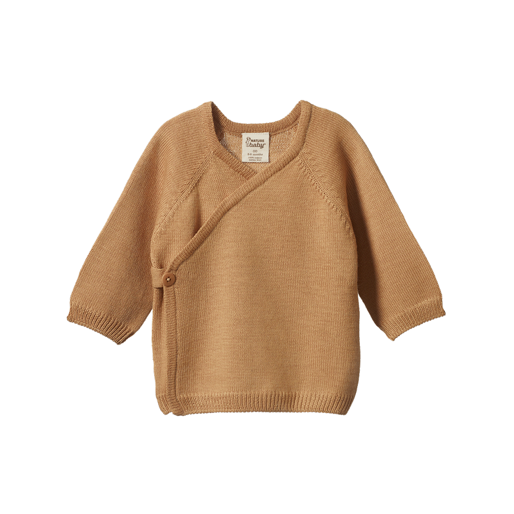 MERINO KNIT KIMONO JACKET - Caramel | Nature Baby