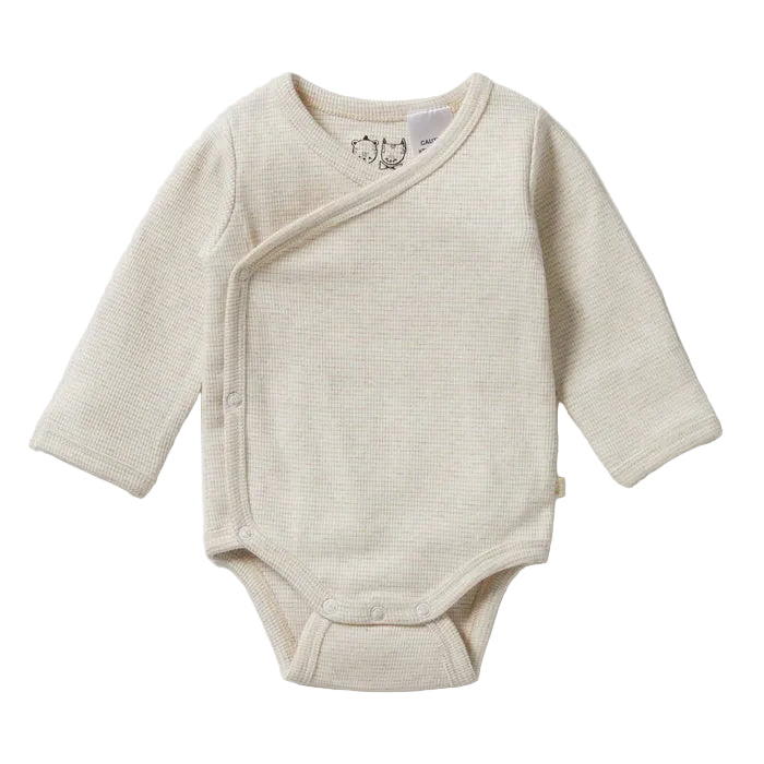 Organic Stripe Rib Kimono Bodysuit - Oatmeal | Wilson + Frenchy