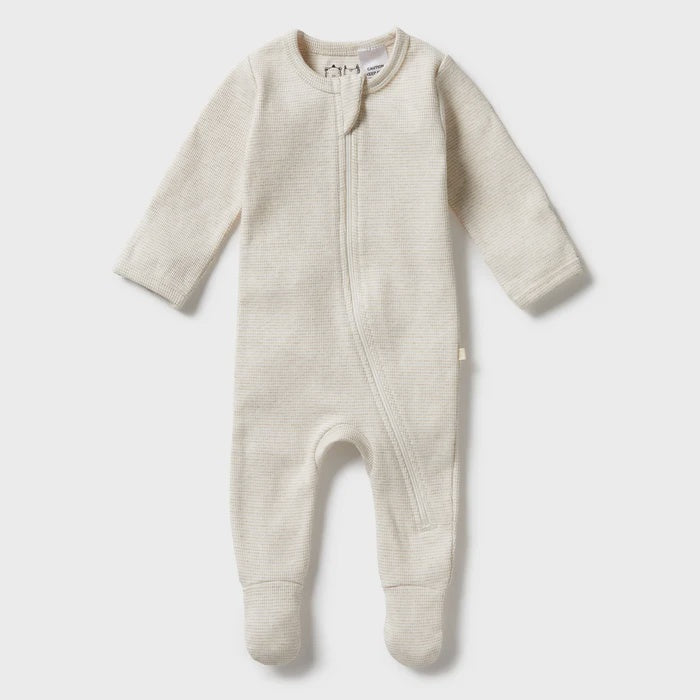 Organic Stripe Rib Zipsuit with Feet - Oatmeal | Wilson + Frenchy