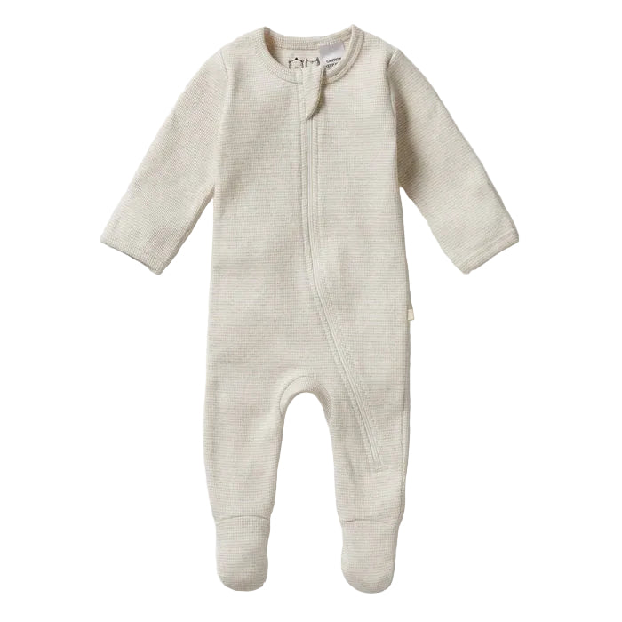 Organic Stripe Rib Zipsuit with Feet - Oatmeal | Wilson + Frenchy