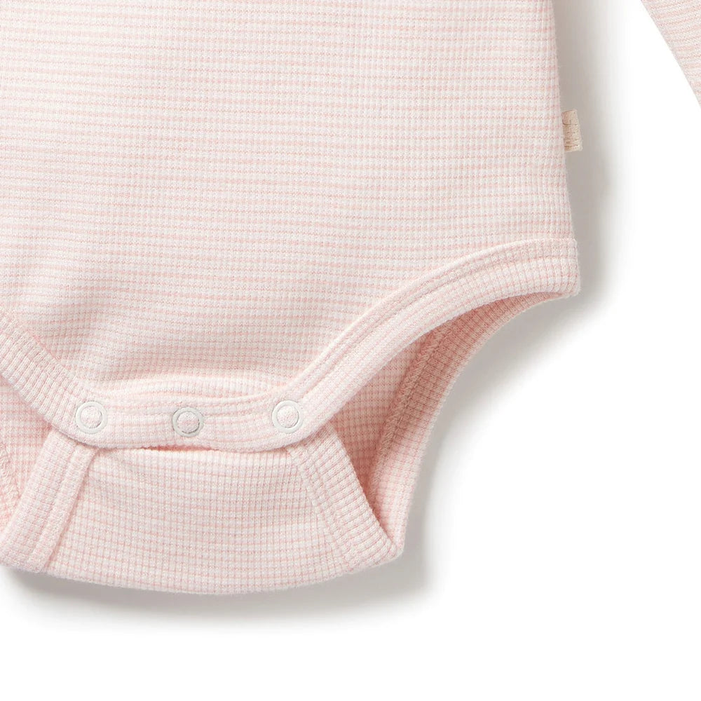 Organic Stripe Rib Long Sleeved Bodysuit - Cantaloupe | Wilson + Frenchy