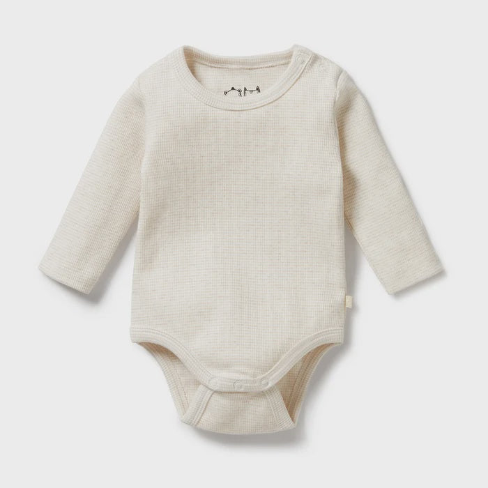 Organic Stripe Rib Long Sleeved Bodysuit - Oatmeal | Wilson + Frenchy