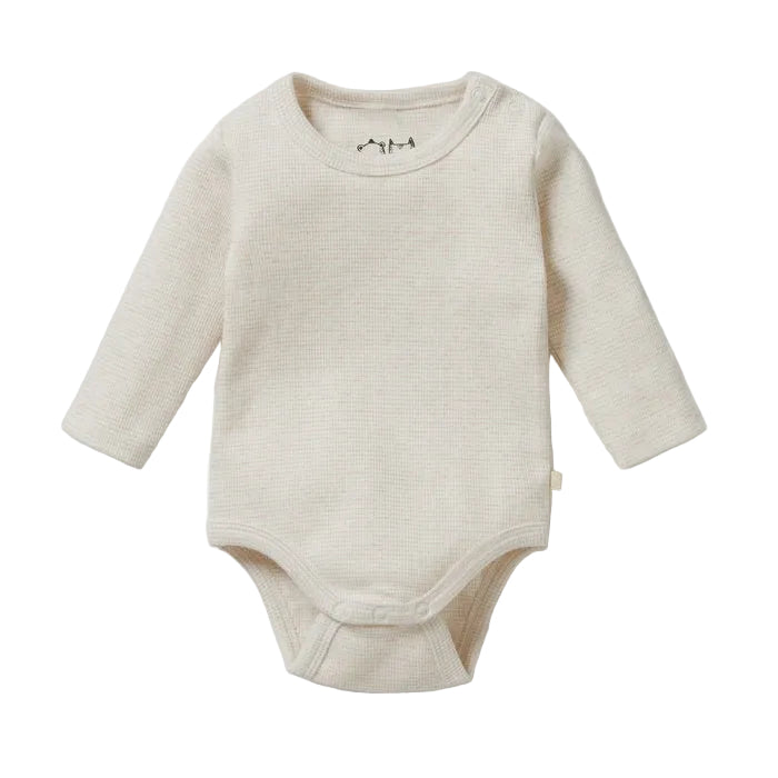Organic Stripe Rib Long Sleeved Bodysuit - Oatmeal | Wilson + Frenchy