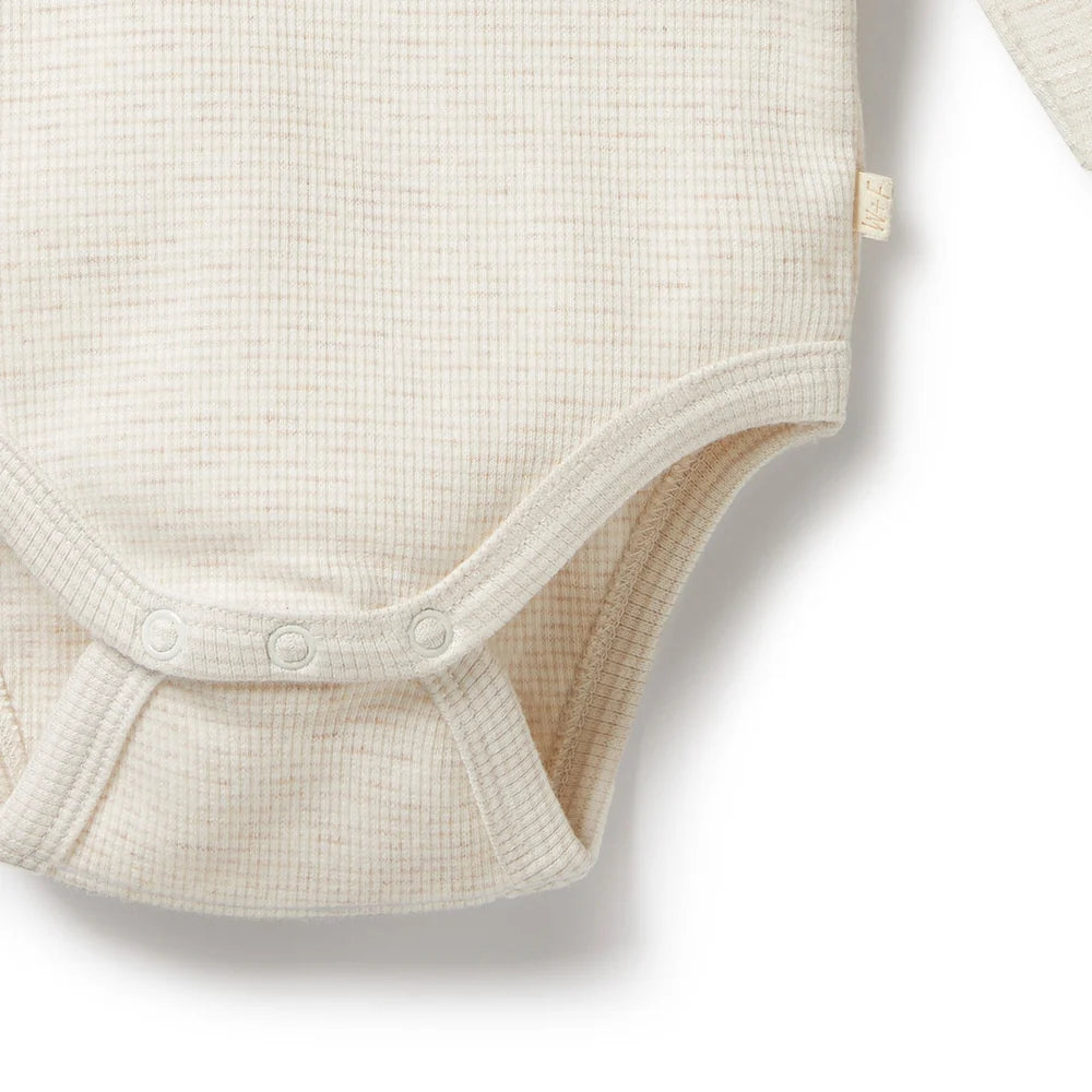 Organic Stripe Rib Long Sleeved Bodysuit - Oatmeal | Wilson + Frenchy