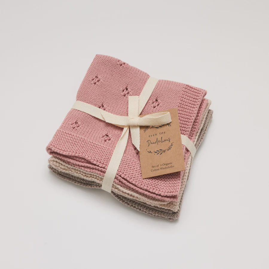 Washcloth Organic - Set Of 3 - Rose Pink + Fawn + Mushroom | Over The Dandelions