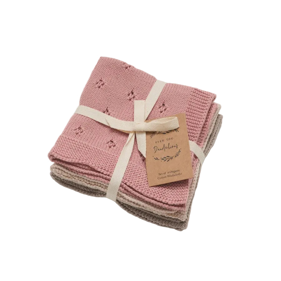 Washcloth Organic - Set Of 3 - Rose Pink + Fawn + Mushroom | Over The Dandelions