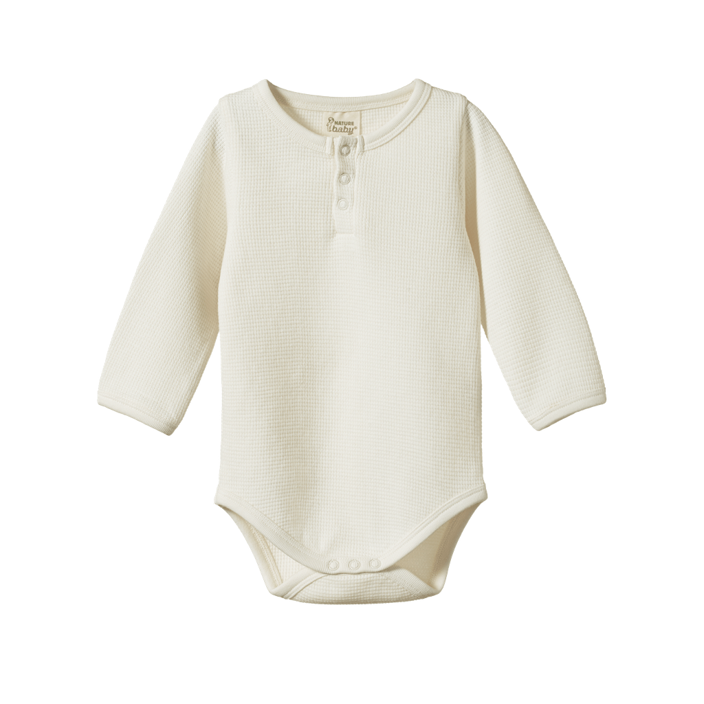 Henley Long Sleeve Bodysuit - Waffle - Natural | Nature Baby