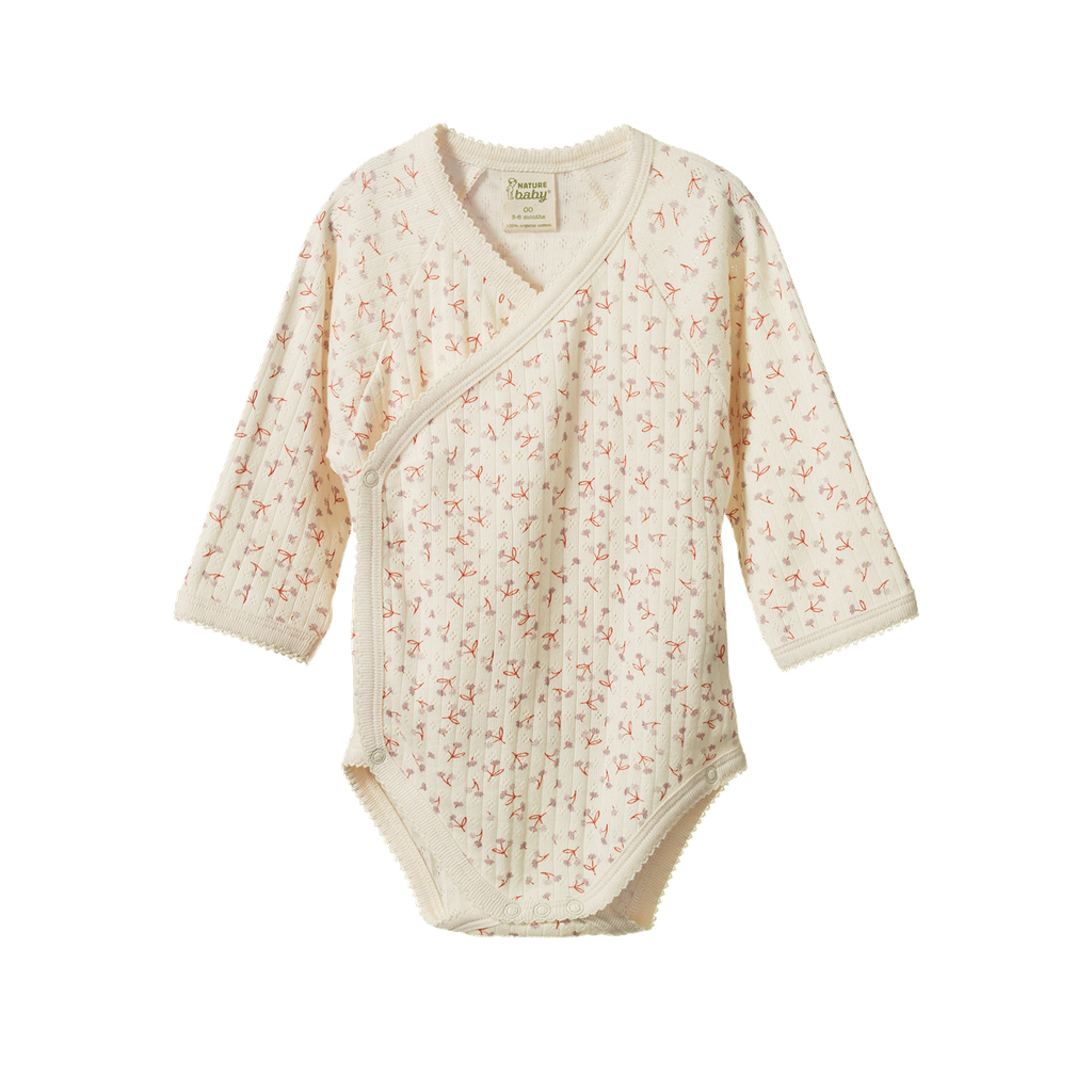 LONG SLEEVE KIMONO BODYSUIT POINTELLE - Dandelion Print | Nature Baby