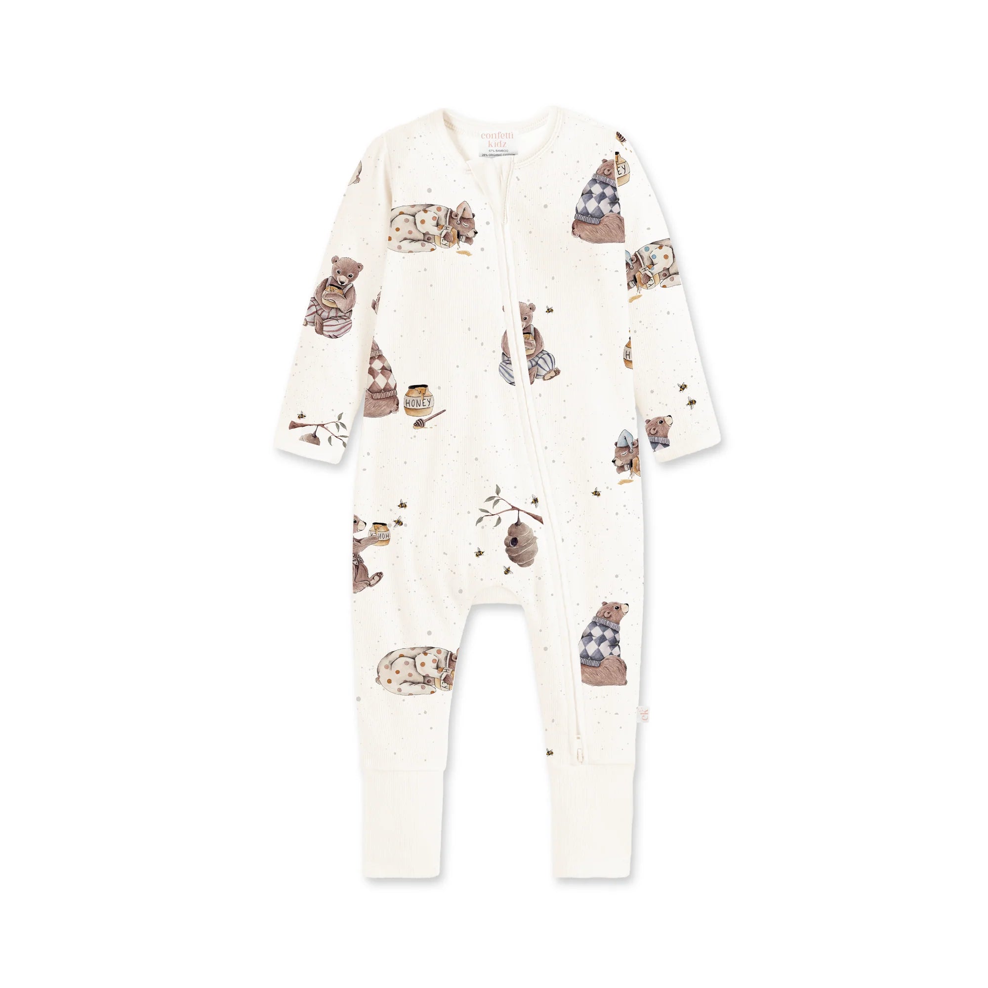 Bamboo Zipsuit || Honey Bears | Confetti Kidz
