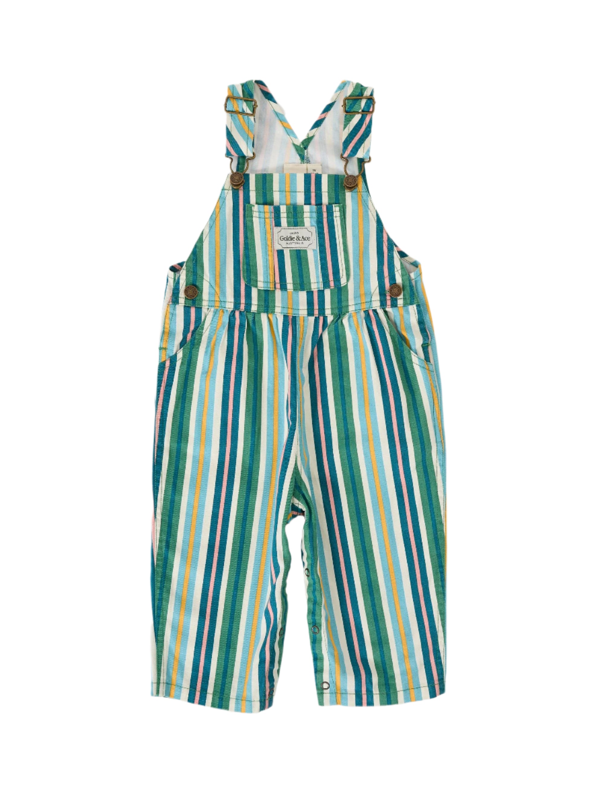 AUSTIN EVERGREEN STRIPE DENIM OVERALLS | Goldie + Ace
