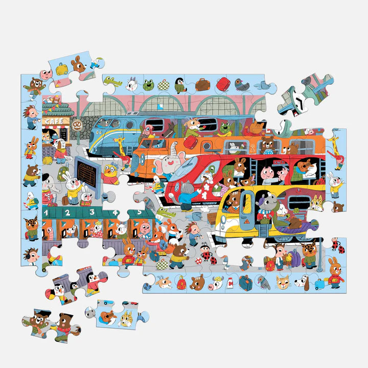Search & Find All Aboard! Train Station 64 Piece Puzzle | Mudpuppy