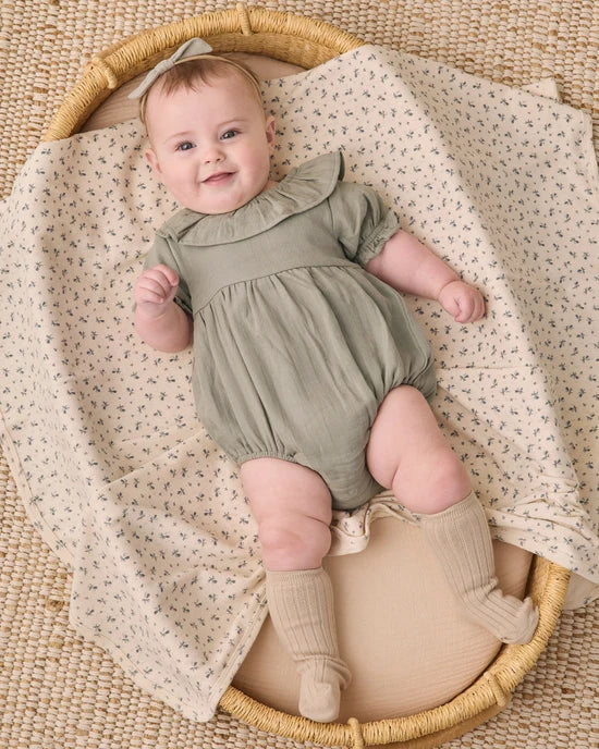 Pointelle Baby Blanket Blue Ditsy - Natural | Quincy Mae