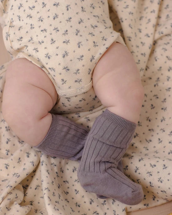 Pointelle Baby Blanket Blue Ditsy - Natural | Quincy Mae