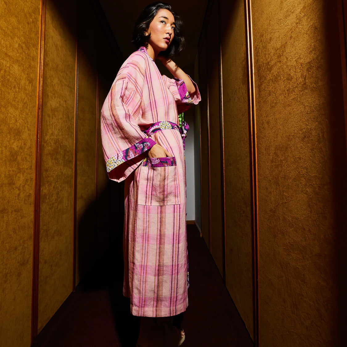 Nicolette Linen Robe - Poudre | Sage x Clare