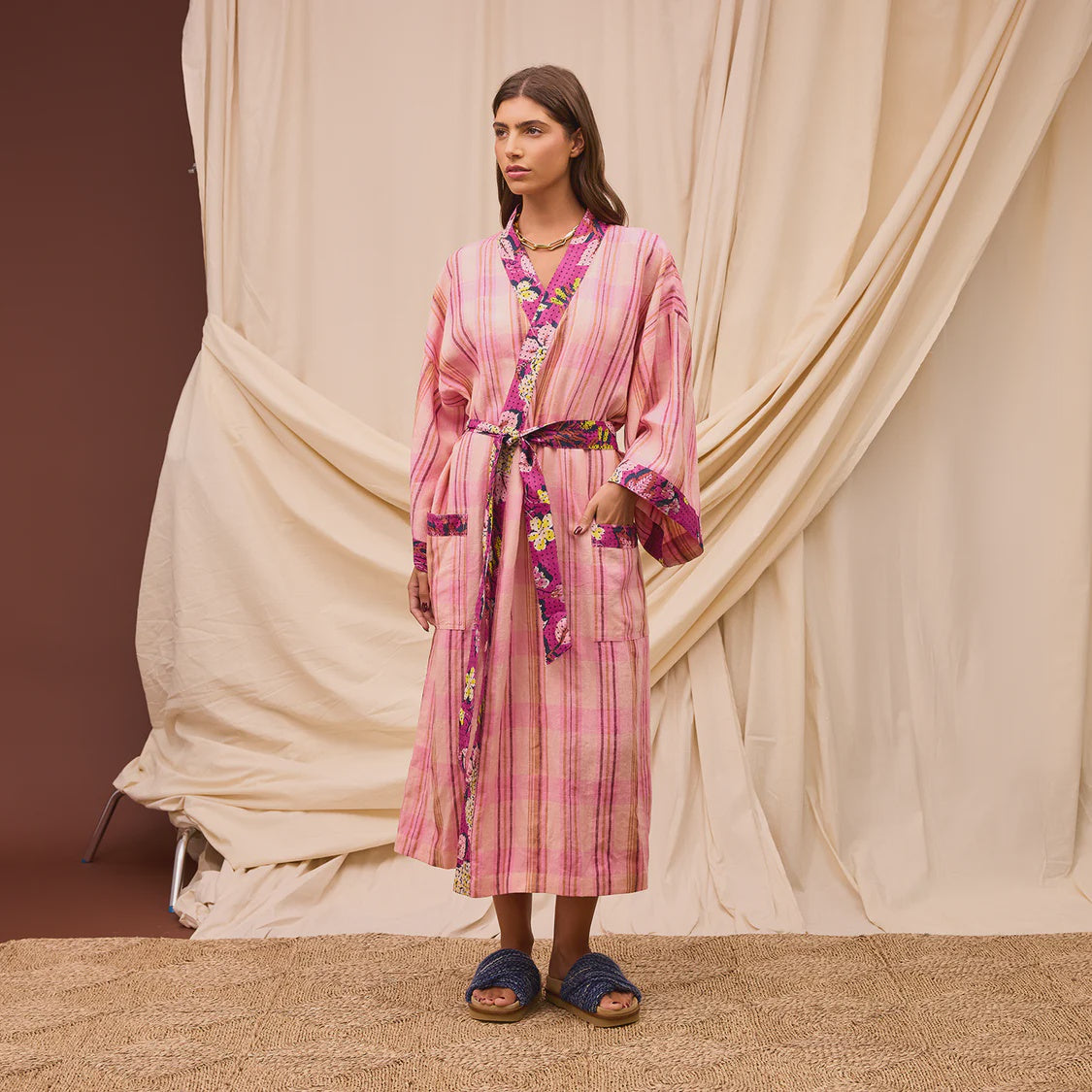Nicolette Linen Robe - Poudre | Sage x Clare