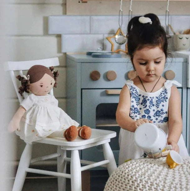 Cecilia - Dark Brown Hair with Cream Linen Dress | Tikiri Bonikka Collection