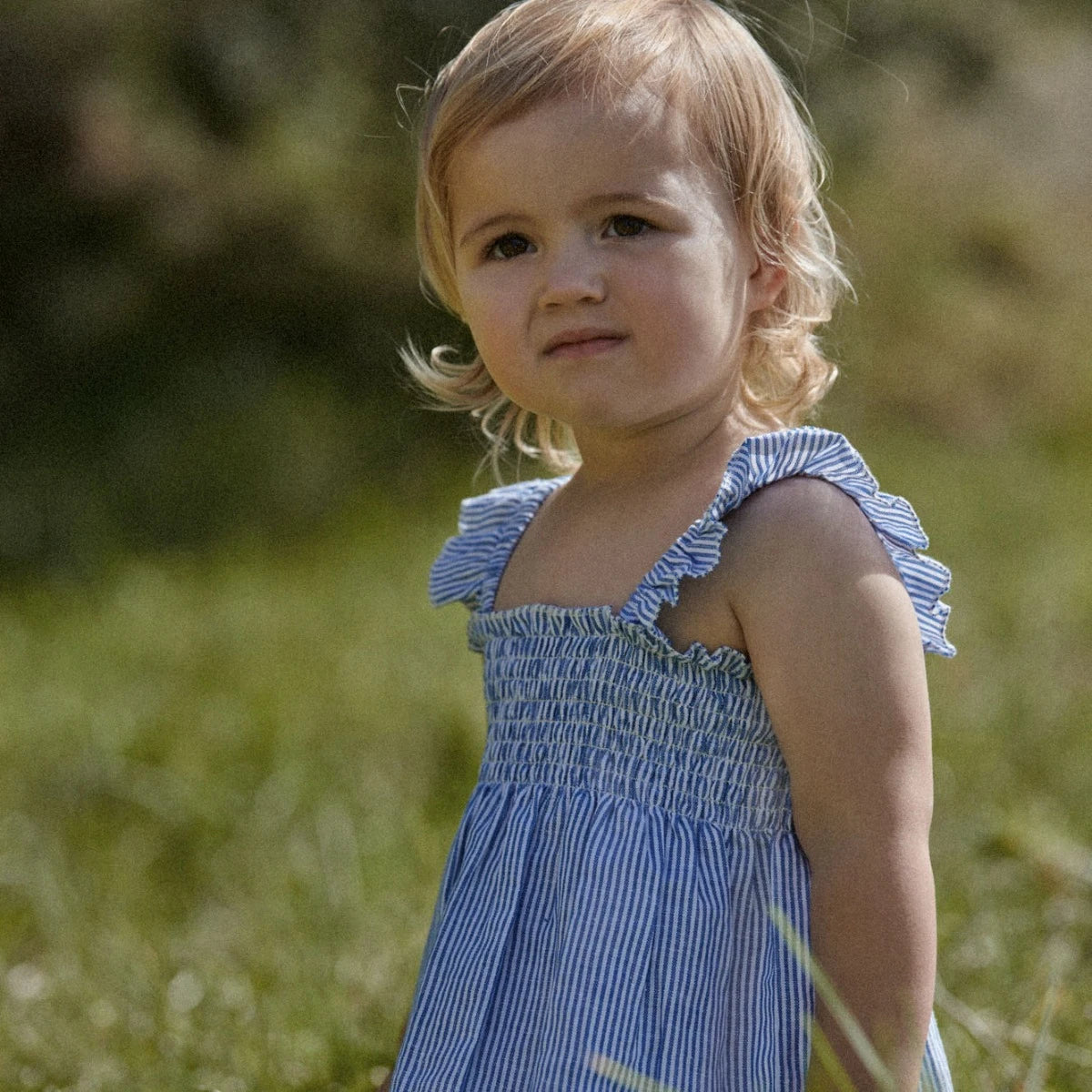 GALA DRESS LINEN | Blue Stripe | Nature Baby