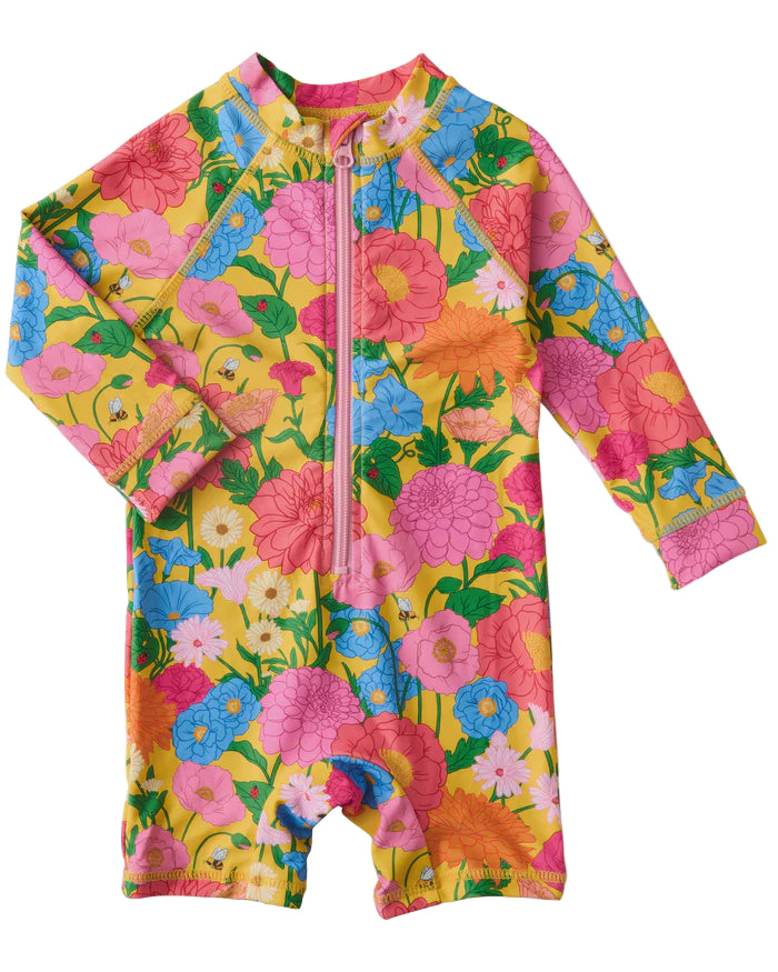 Follow The Sun Yellow Baby Long Sleeve Zip Bathers | Kip & Co