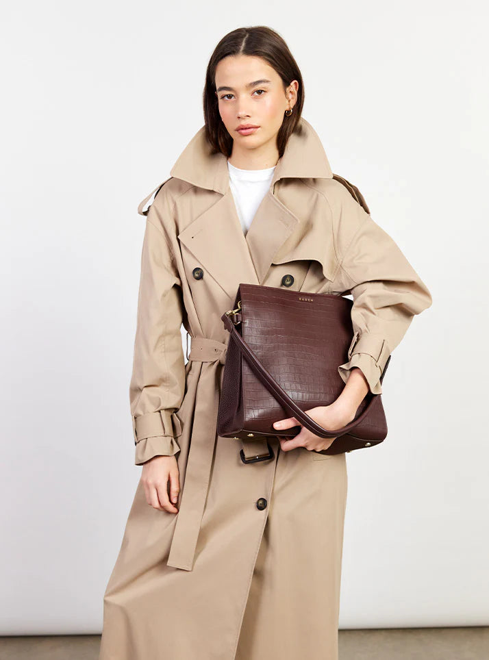 Beatrice Shoulder Bag - Espresso Croc | Saben