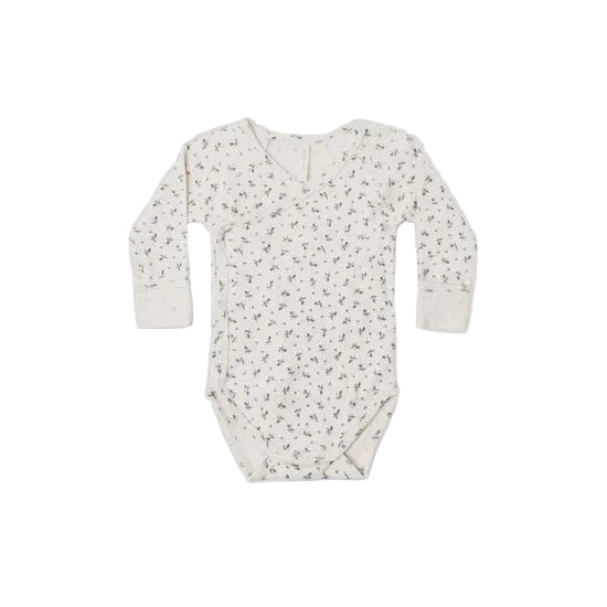 Side Snap Bodysuit Blue Ditsy - Natural | Quincy Mae