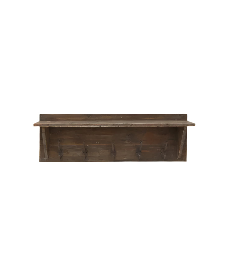 Wooden Wall Shelf w Hooks | French Country