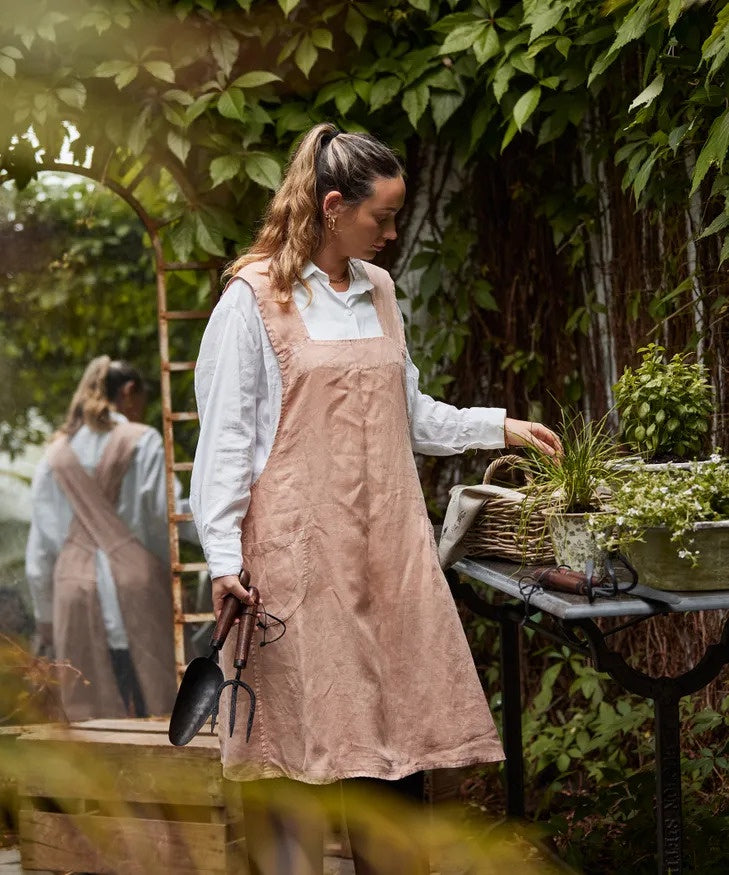 Cross Back Apron Pale Pink Stonewashed Linen | French Country