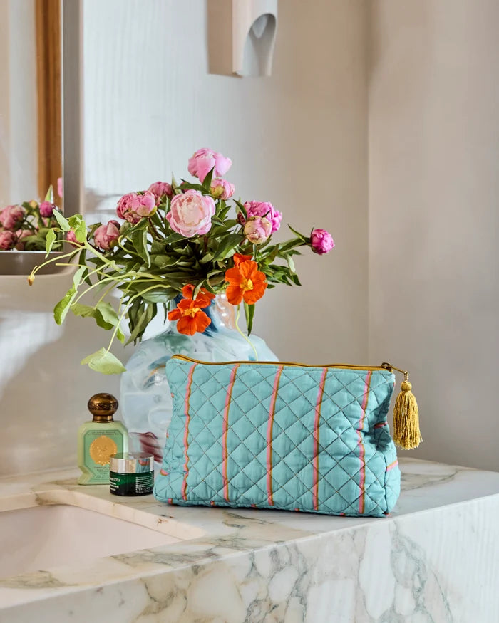 Quilted Cotton Toiletry Purse - Aegean Stripe | Kip & Co