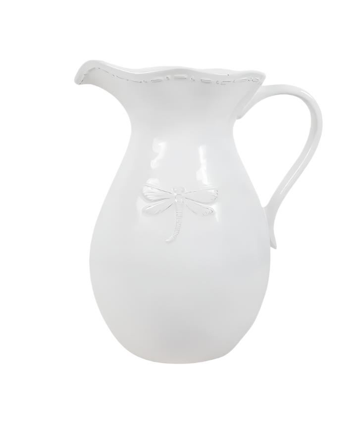 Dragonfly Stoneware White Jug Large | French Country