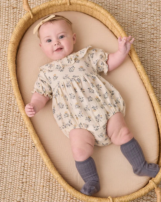Collared Romper French Floral - Natural | Quincy Mae