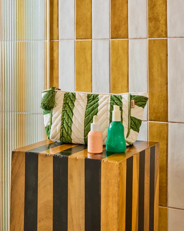 Moss Stripe Velvet Toiletry Bag | Kip & Co