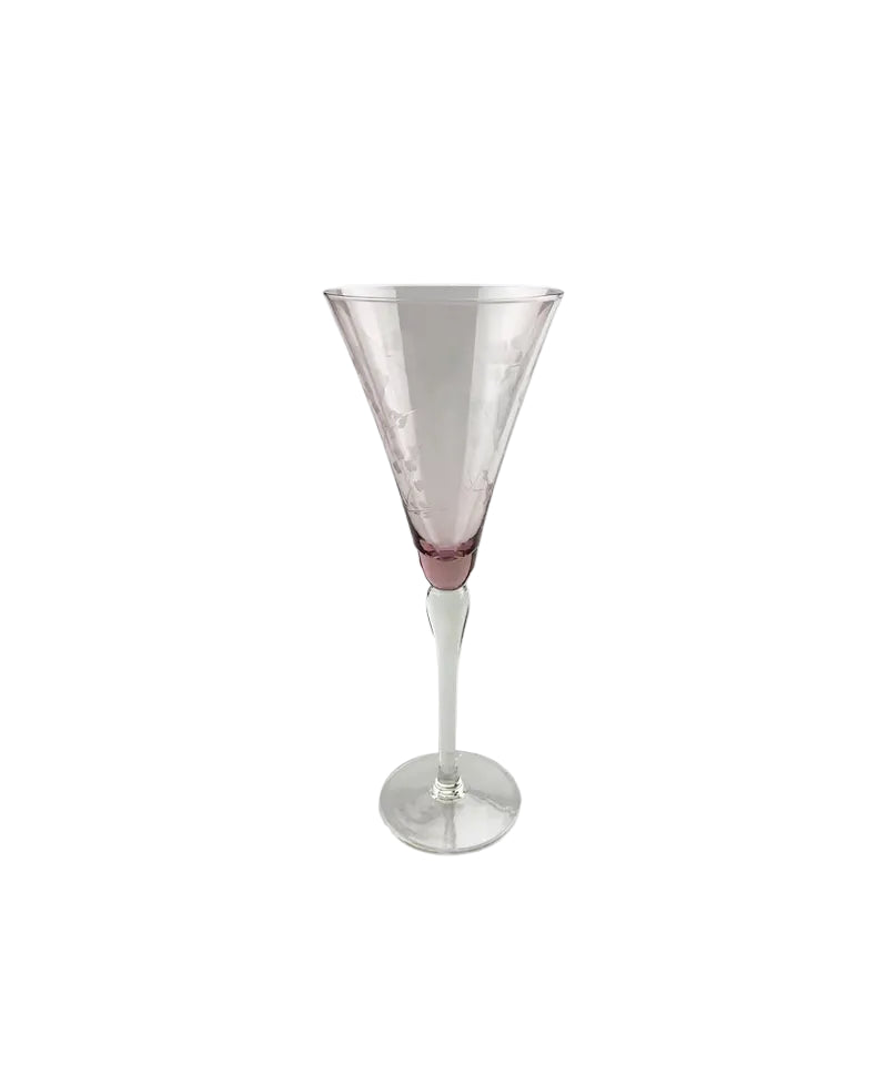 Floral Etched Tall Wine Glass Pink | French Country