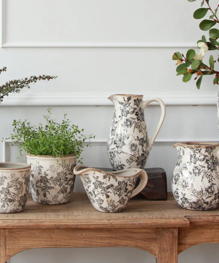 Black Floral Bowl Jug | French Country