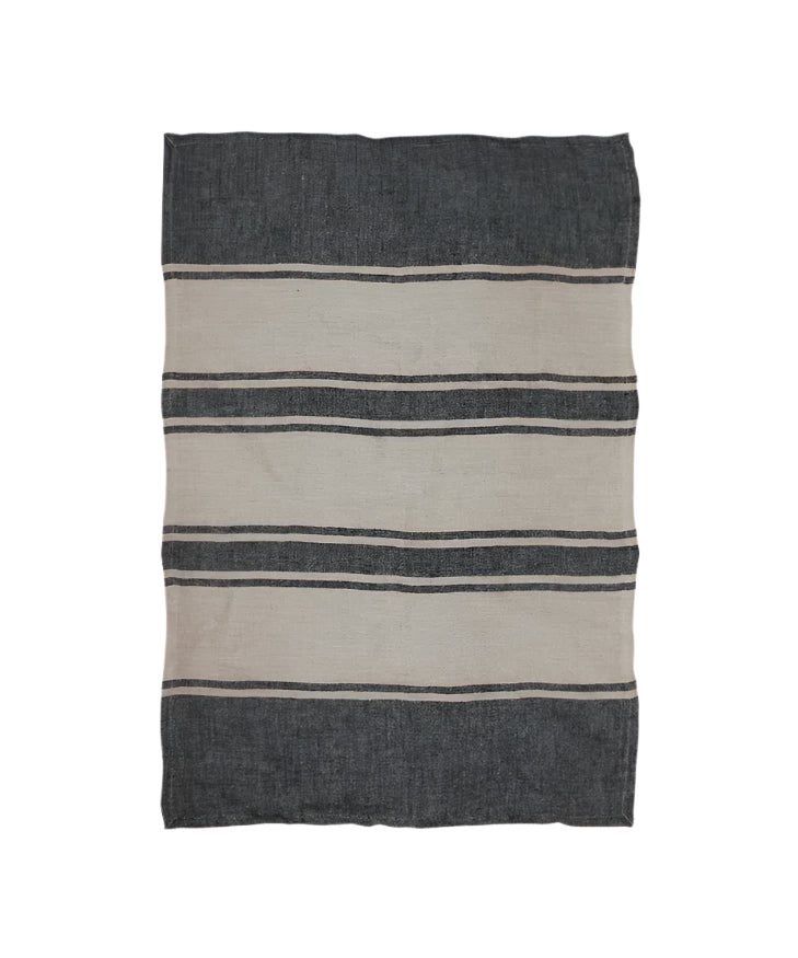 Twill Tea Towel Charcoal with Natural Stripes | French Country