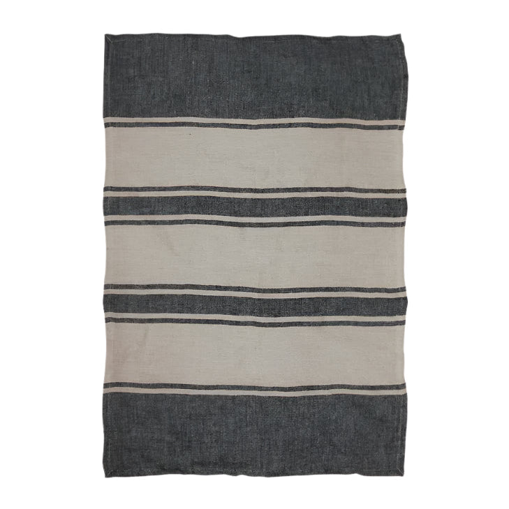 Twill Tea Towel Charcoal with Natural Stripes | French Country