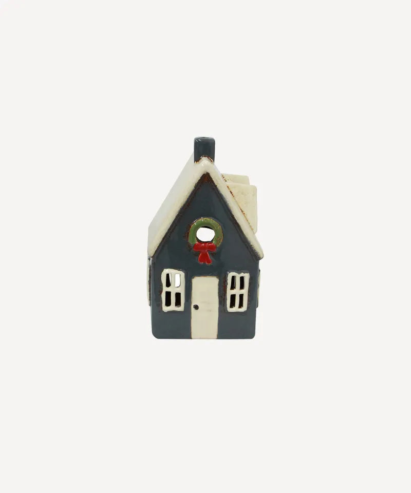 Alsace Tea Light Cottage Navy with Wreath | French Country