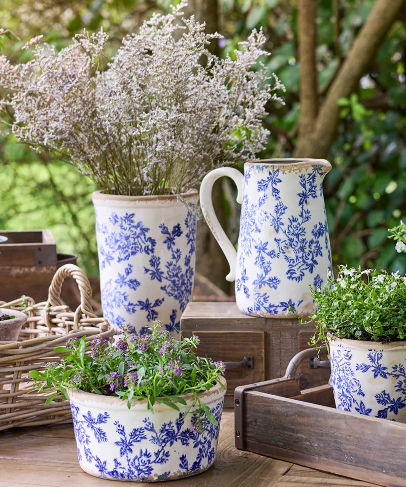 Blue Floral Wide Pot - Small | French Country
