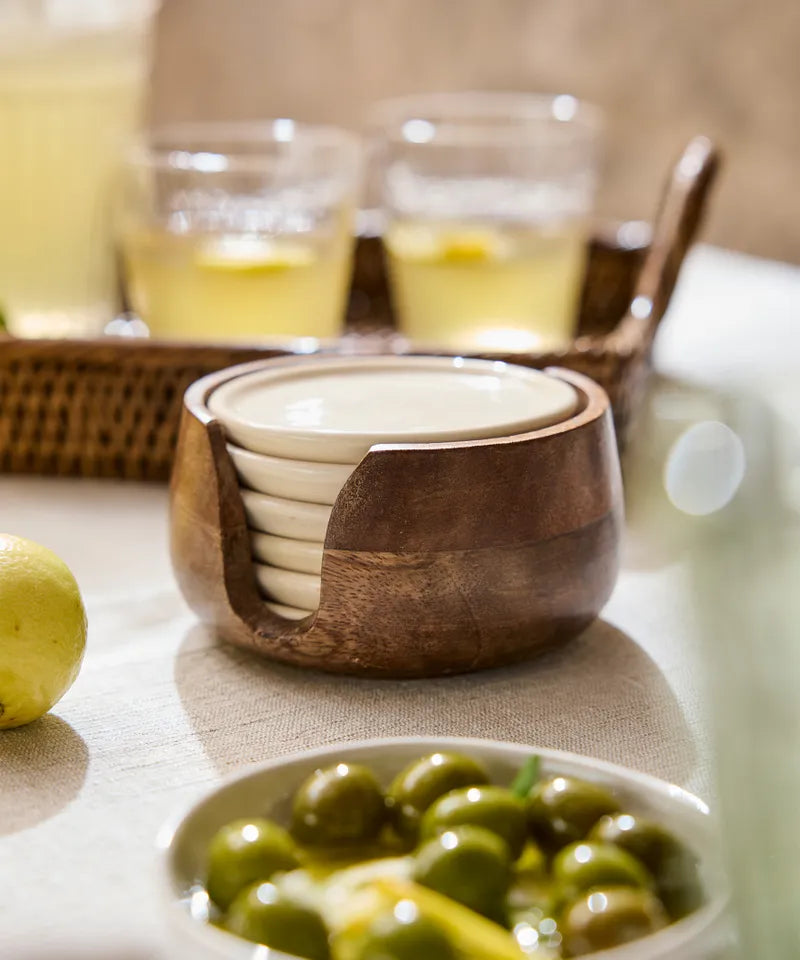 Porto Round Porcelain Coaster (6PC) | French Country