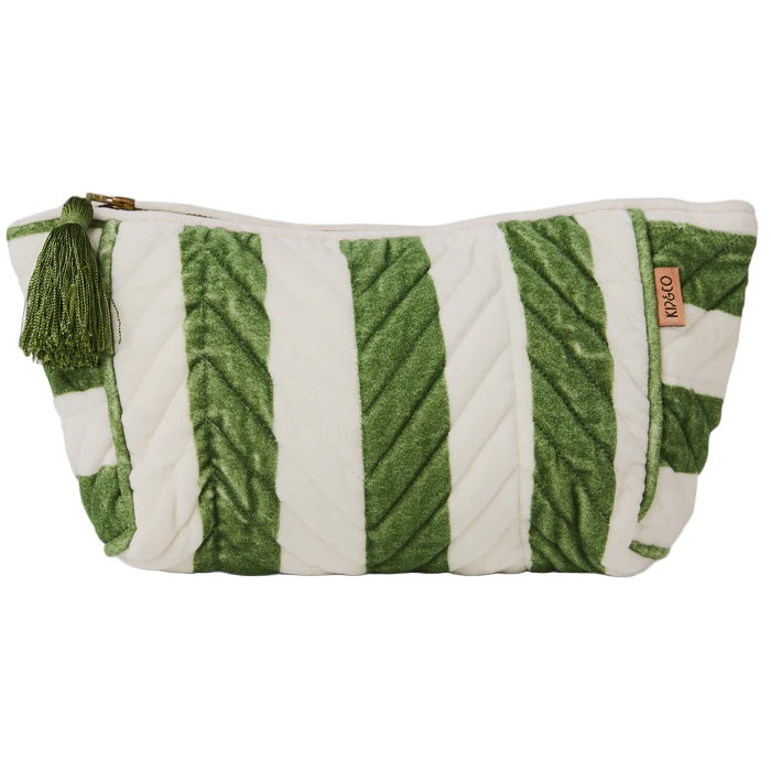 Moss Stripe Velvet Toiletry Bag | Kip & Co