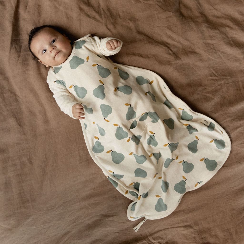 ORGANIC COTTON & MERINO SLEEPING BAG - Pear Print - 3-24M | Nature Baby