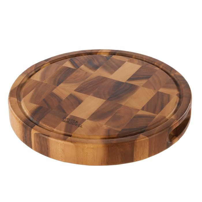Round Acacia Wood End Grain Cut Board - Natural Matte Lacquer | Davis & Waddell