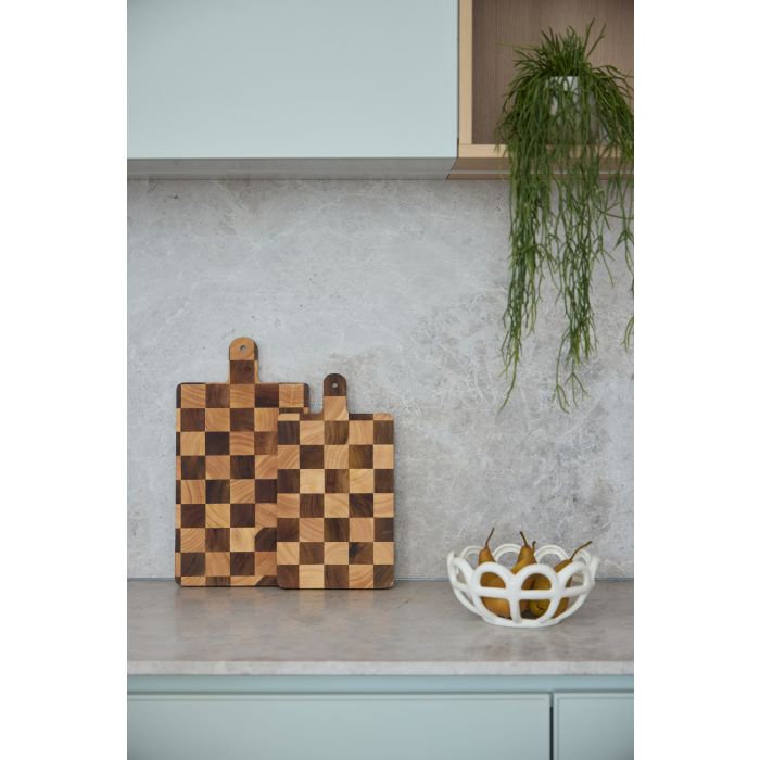Hudson Acacia Wood Checkerboard Serving Board with Handle - Natural - 36cm | Davis & Waddell