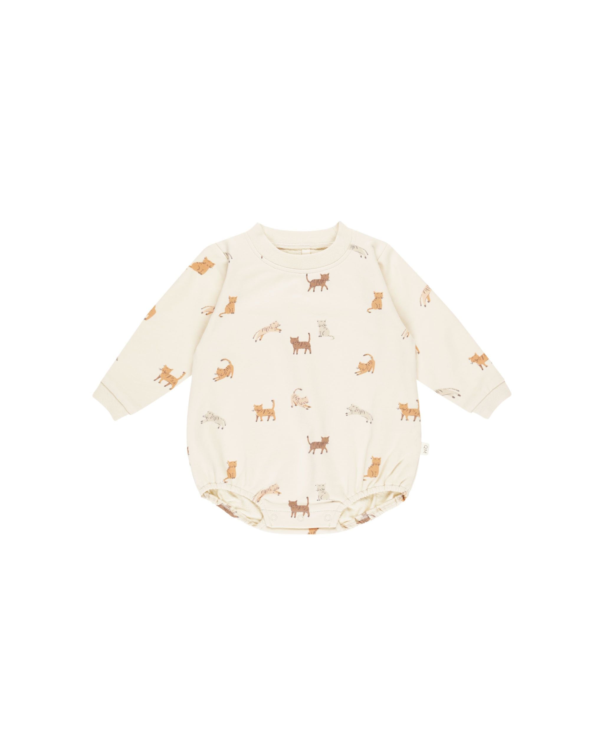 Crewneck Bubble Romper || Cats - NATURAL | Quincy Mae